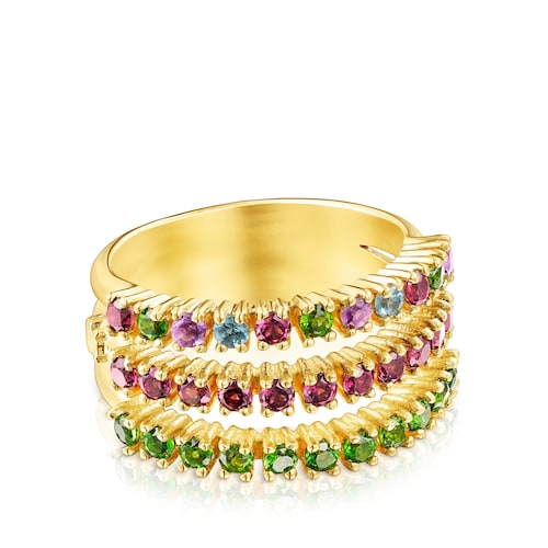 Anillo triple de plata vermeil y gemas TOUS Straight