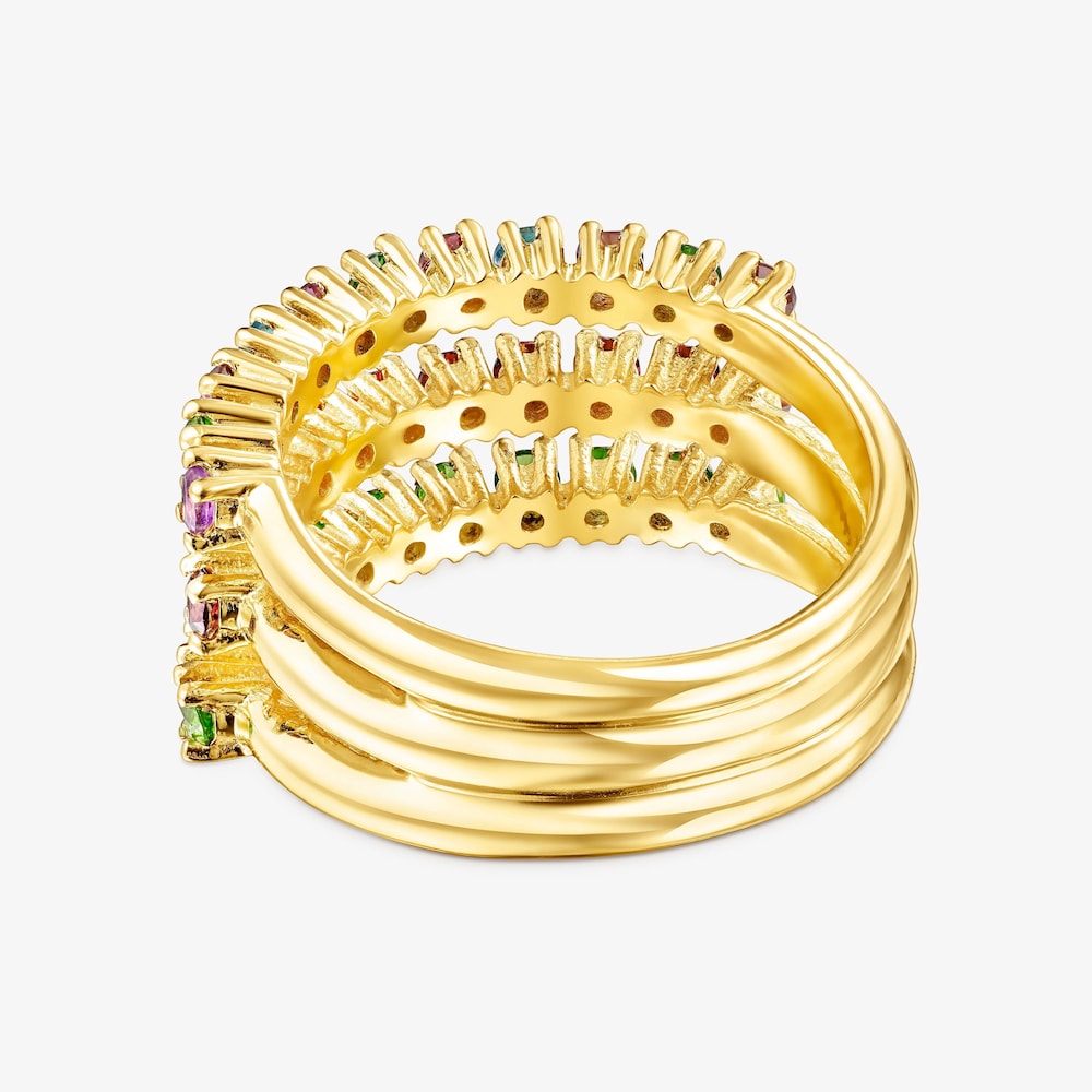 Trojit&yacute; prsten TOUS Straight z&nbsp;pozlacen&eacute;ho stř&iacute;bra s&nbsp;drah&yacute;mi kameny