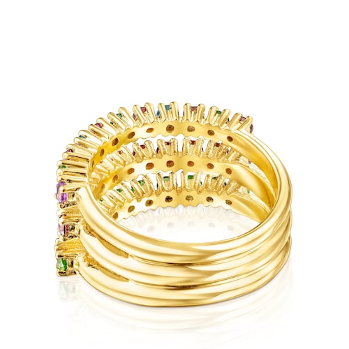 Anillo triple de plata vermeil y gemas TOUS Straight