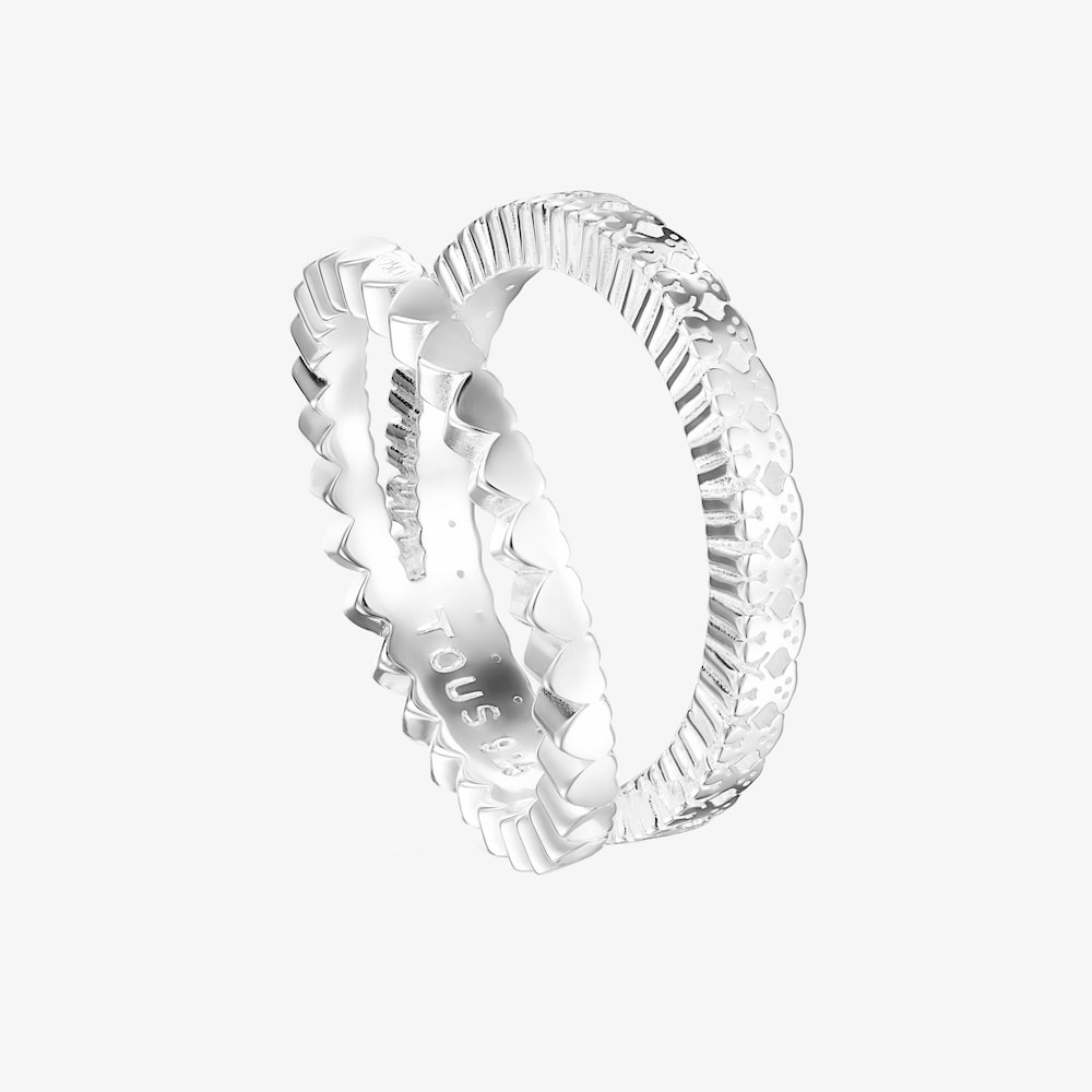 Anillo doble de plata motivos coraz&oacute;n Straight