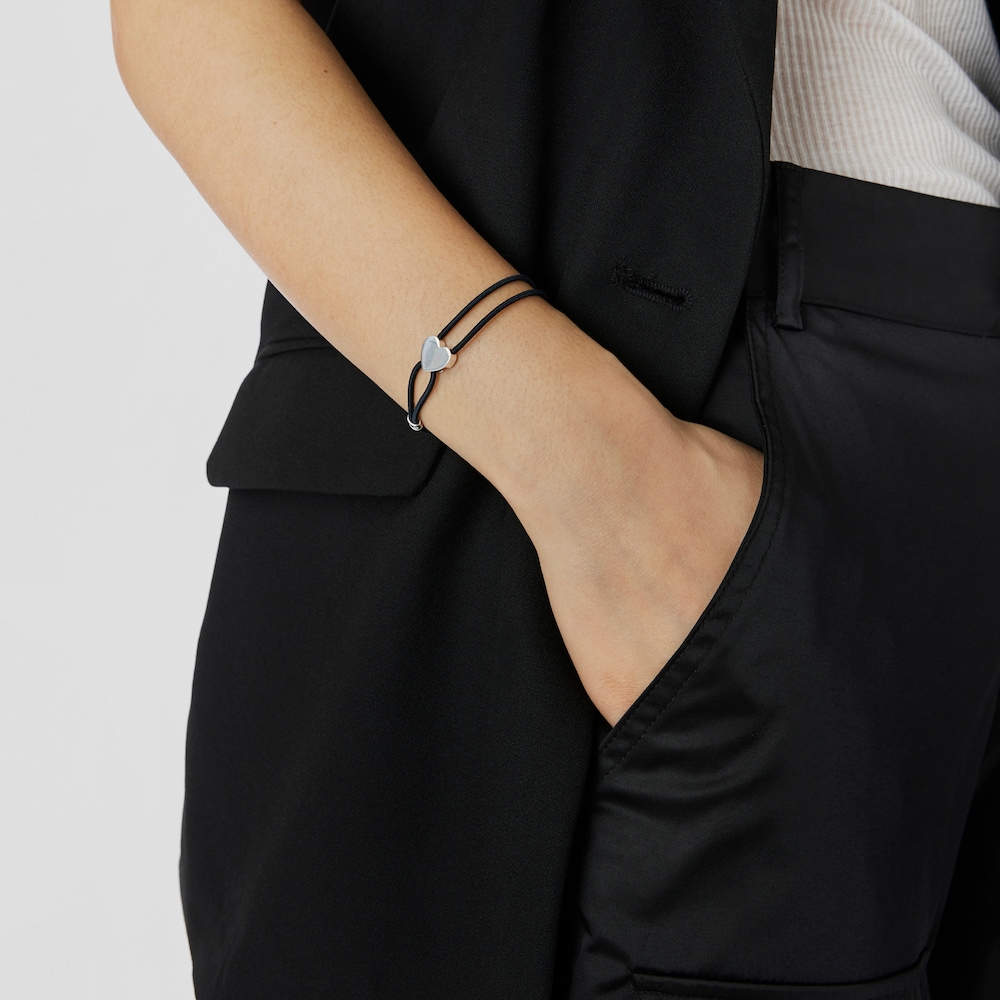 Black elastic Sweet Dolls Bracelet with silver heart