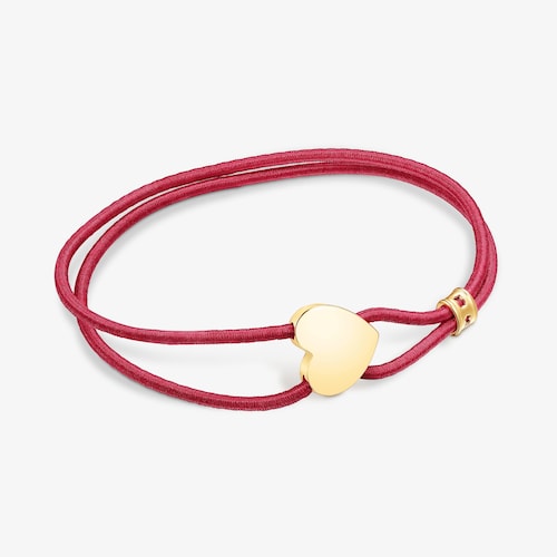 Pulsera el&aacute;stica roja con coraz&oacute;n con ba&ntilde;o de oro 18 kt sobre plata Sweet Dolls