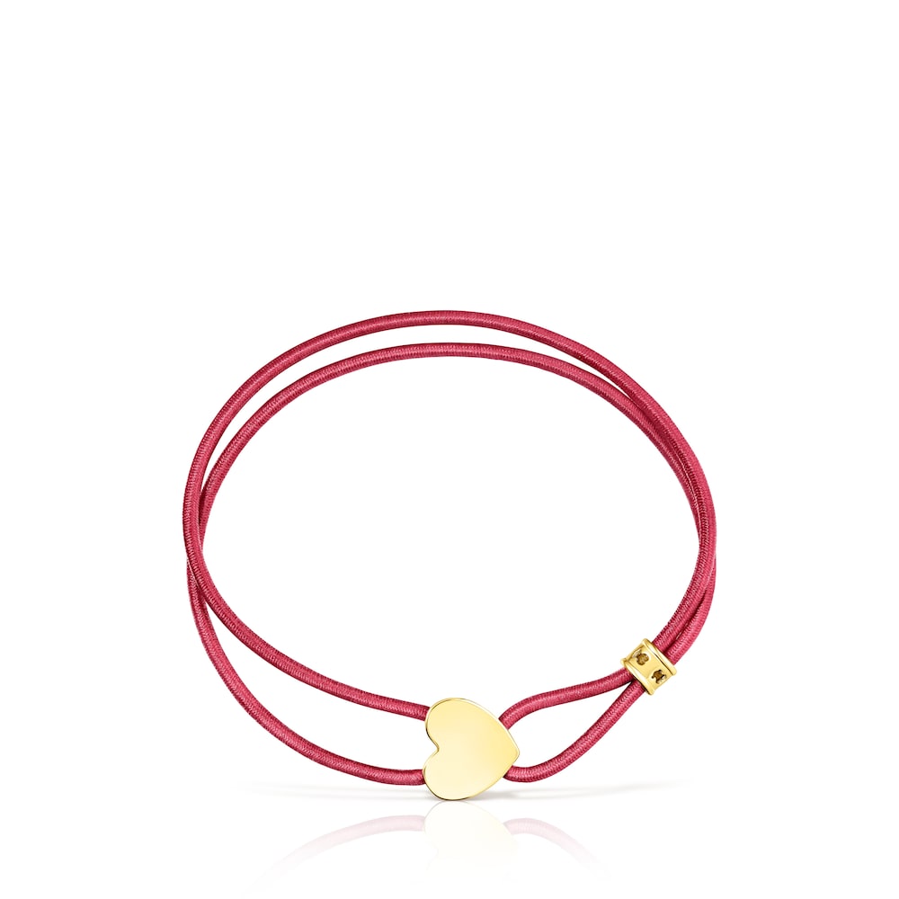 Red elastic Sweet Dolls Bracelet with silver vermeil heart