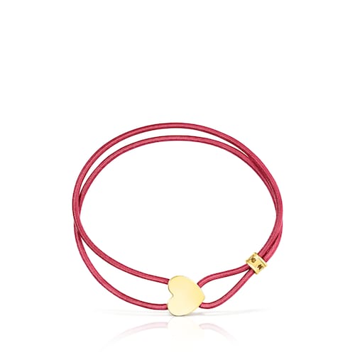 Pulsera elástica roja con corazón con baño de oro 18 kt sobre plata Sweet Dolls