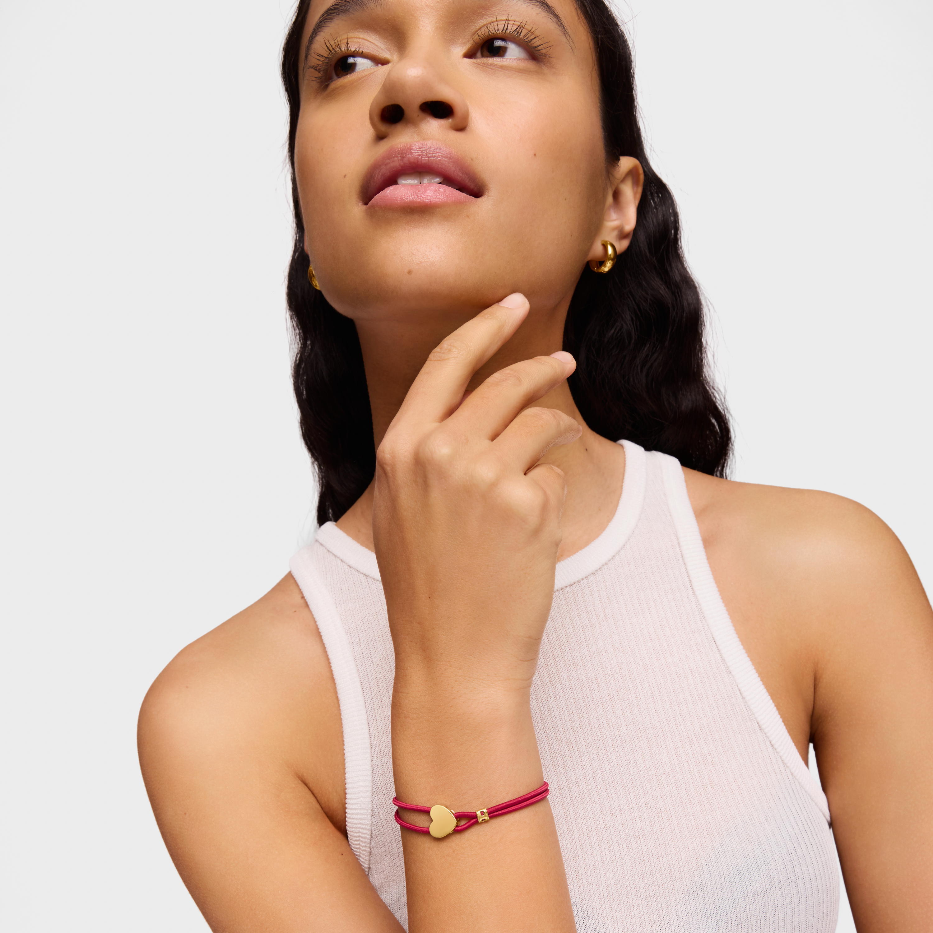 Red elastic Sweet Dolls Bracelet with silver vermeil heart