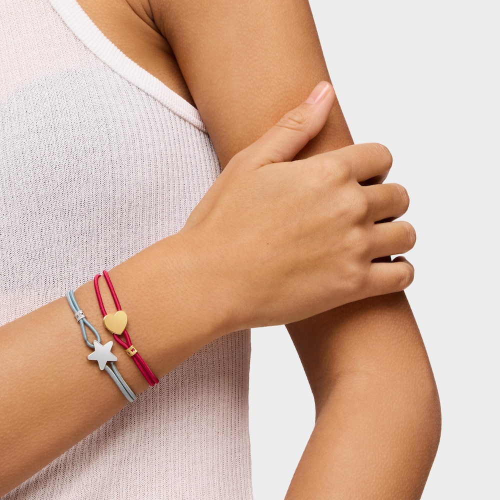 Red elastic Sweet Dolls Bracelet with silver vermeil heart