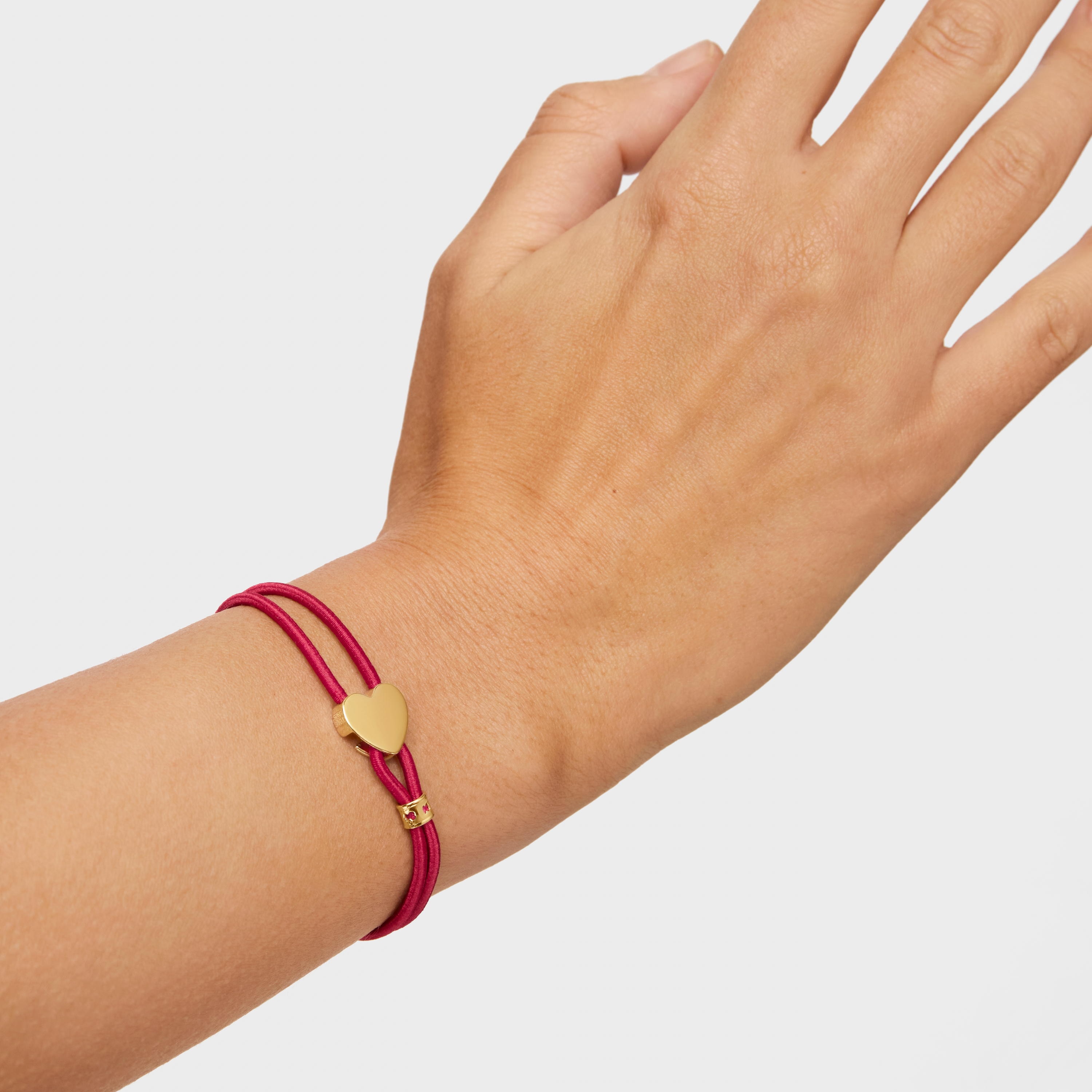 Red elastic Sweet Dolls Bracelet with silver vermeil heart