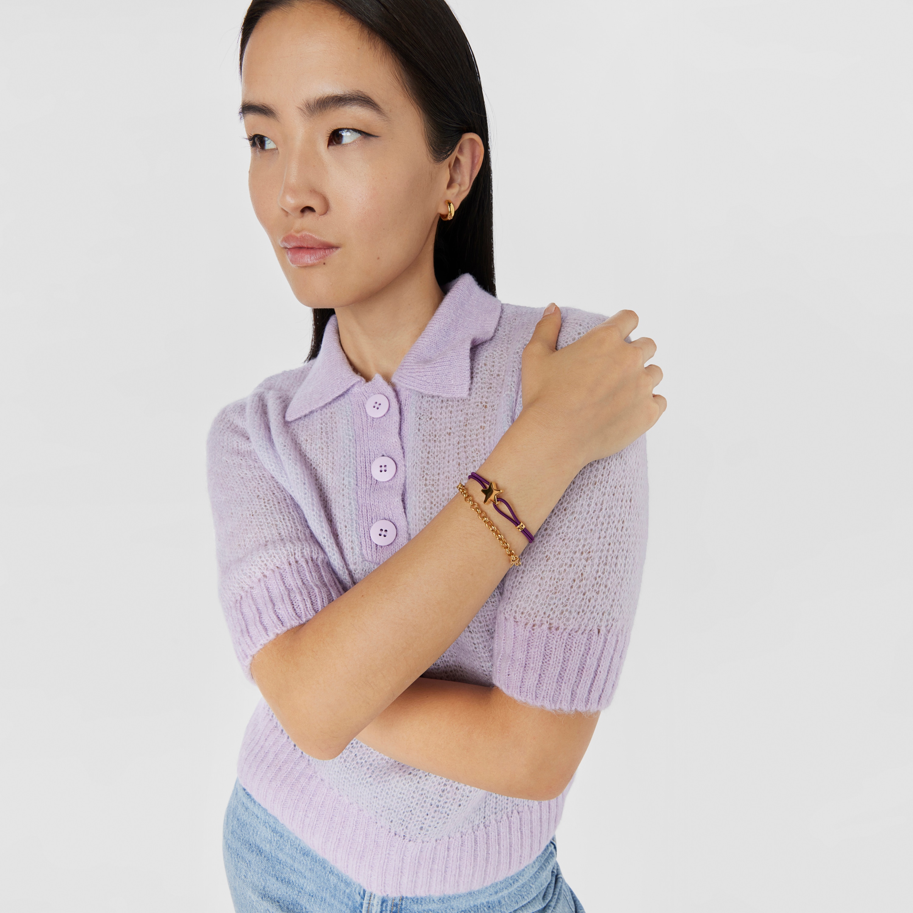 Lilac-colored elastic Sweet Dolls Bracelet with silver vermeil star