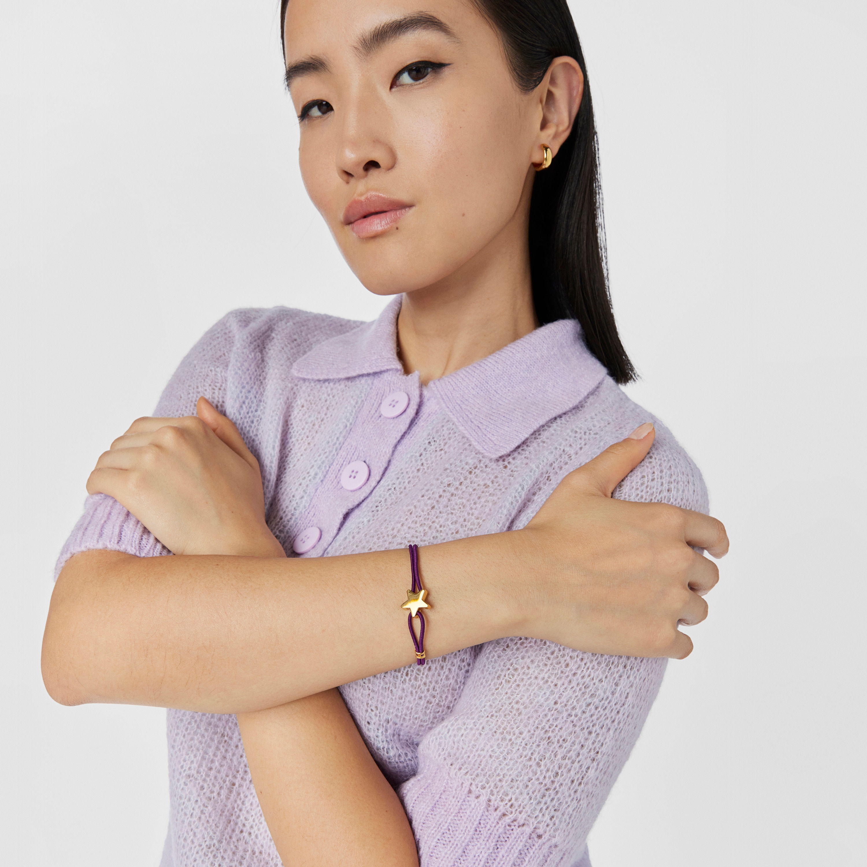 Lilac-colored elastic Sweet Dolls Bracelet with silver vermeil star