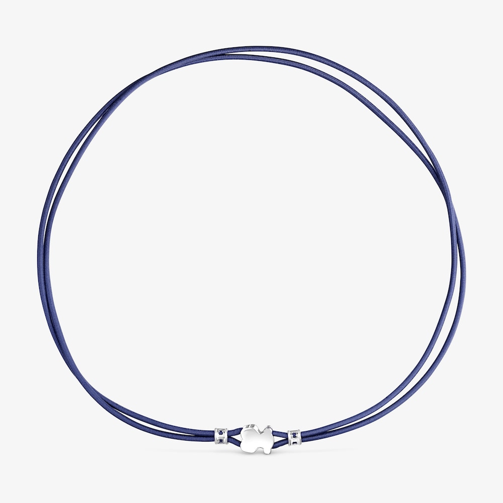 Tous Sweet Dolls &ndash; Elastick&yacute; choker n&aacute;hrdeln&iacute;k modr&eacute; barvy s motivem medv&iacute;dka ze stř&iacute;bra
