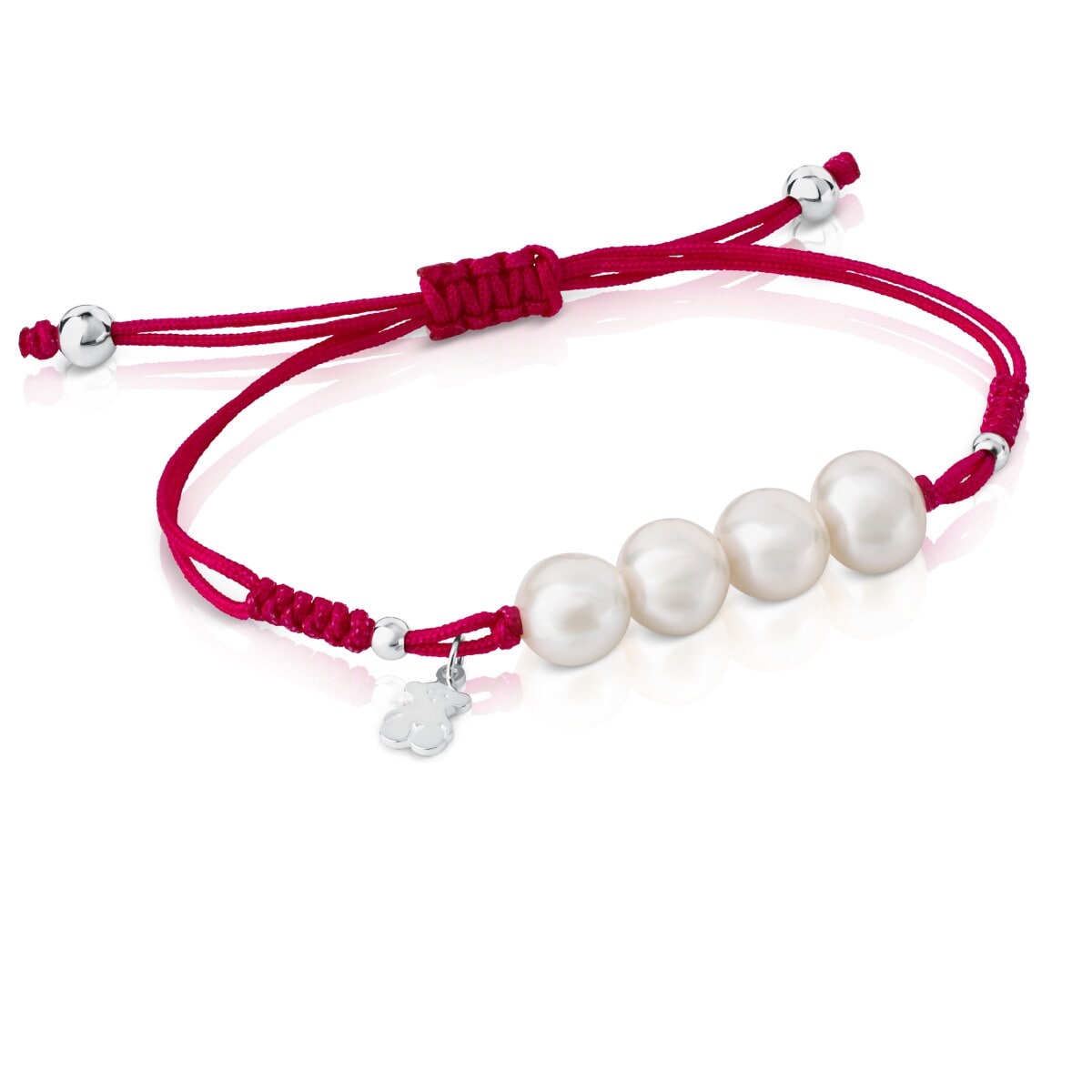 Pulsera de cordón fucsia, plata y perlas TOUS Pearls