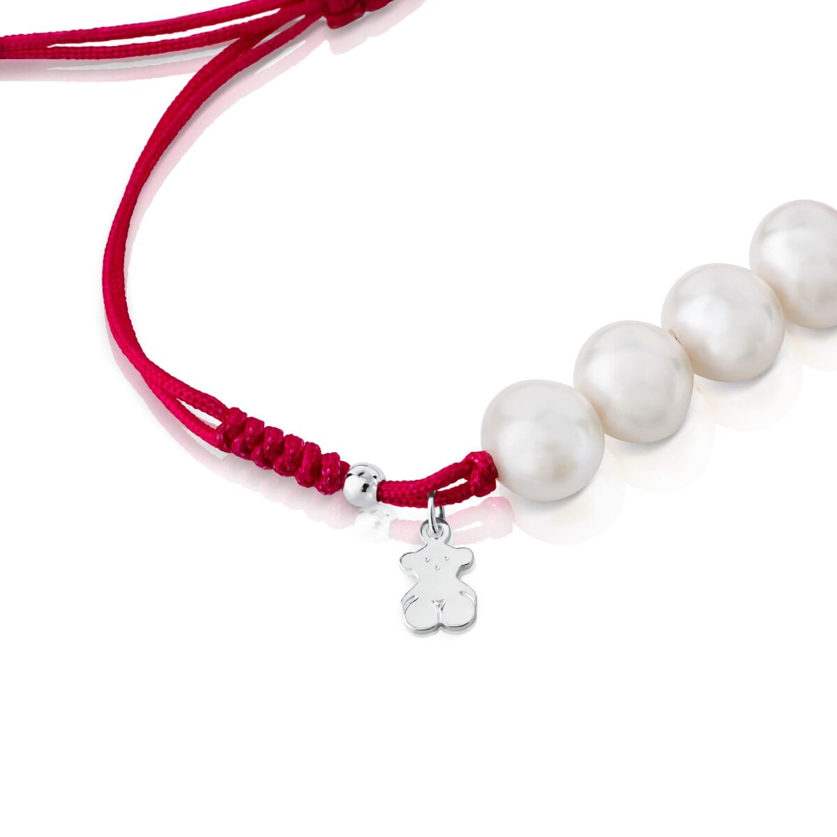 Pulsera de cordón fucsia, plata y perlas TOUS Pearls