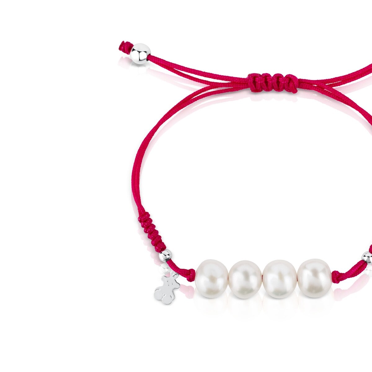 Pulsera de cordón fucsia, plata y perlas TOUS Pearls