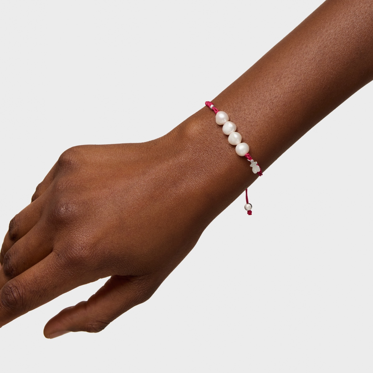 Pulsera de cordón fucsia, plata y perlas TOUS Pearls