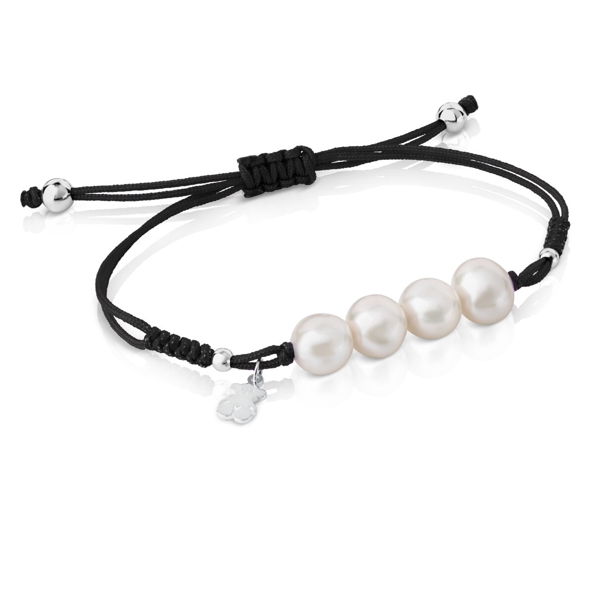 Pulsera de cordón negro, plata y perlas TOUS Pearls
