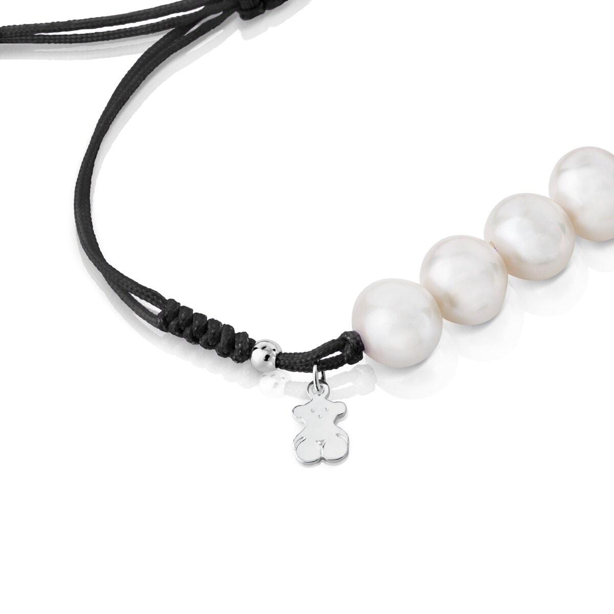 Pulsera de cordón negro, plata y perlas TOUS Pearls