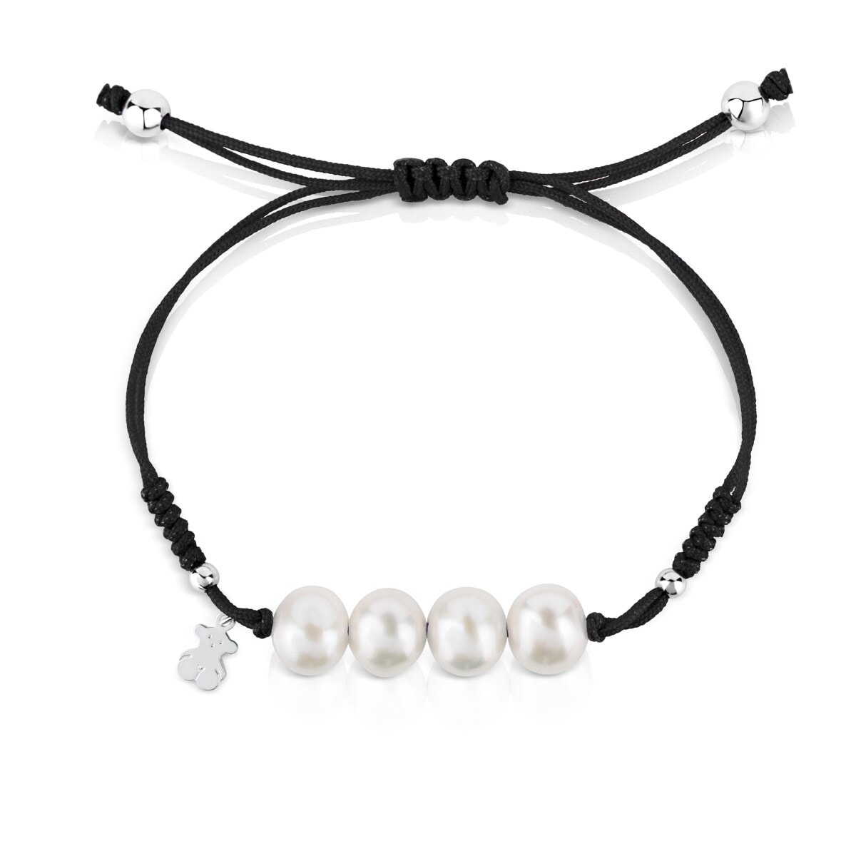 Pulsera de cordón negro, plata y perlas TOUS Pearls