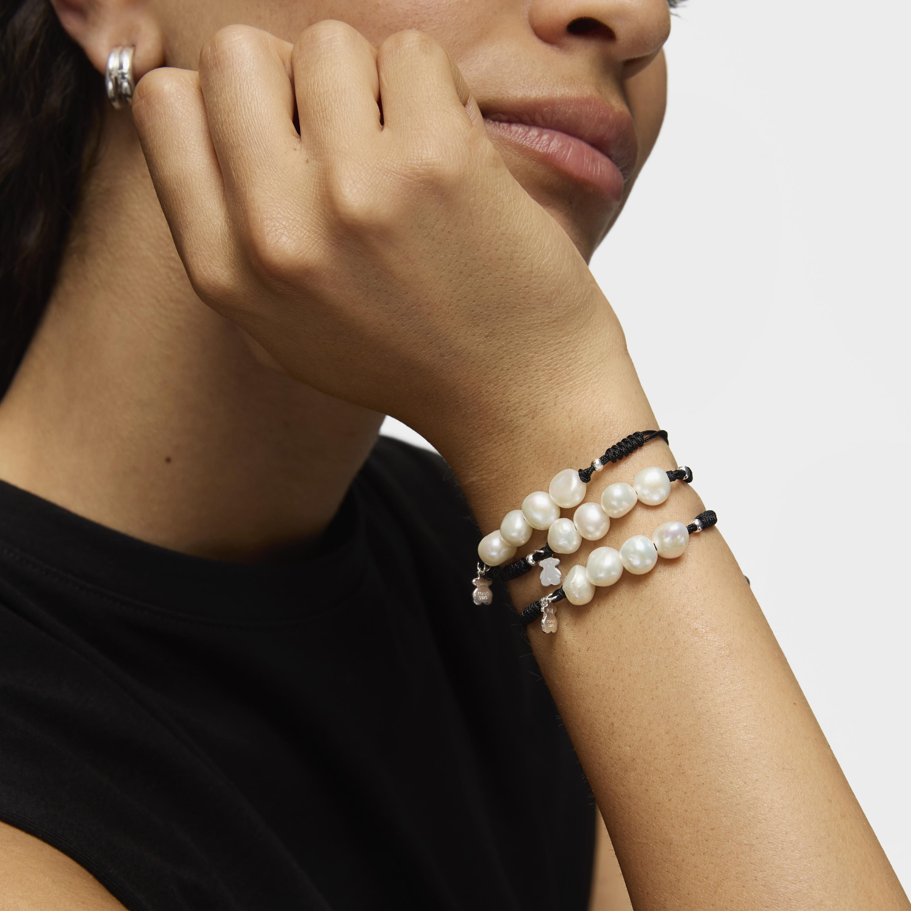 Silver TOUS Pearls Bracelet with Bear motif