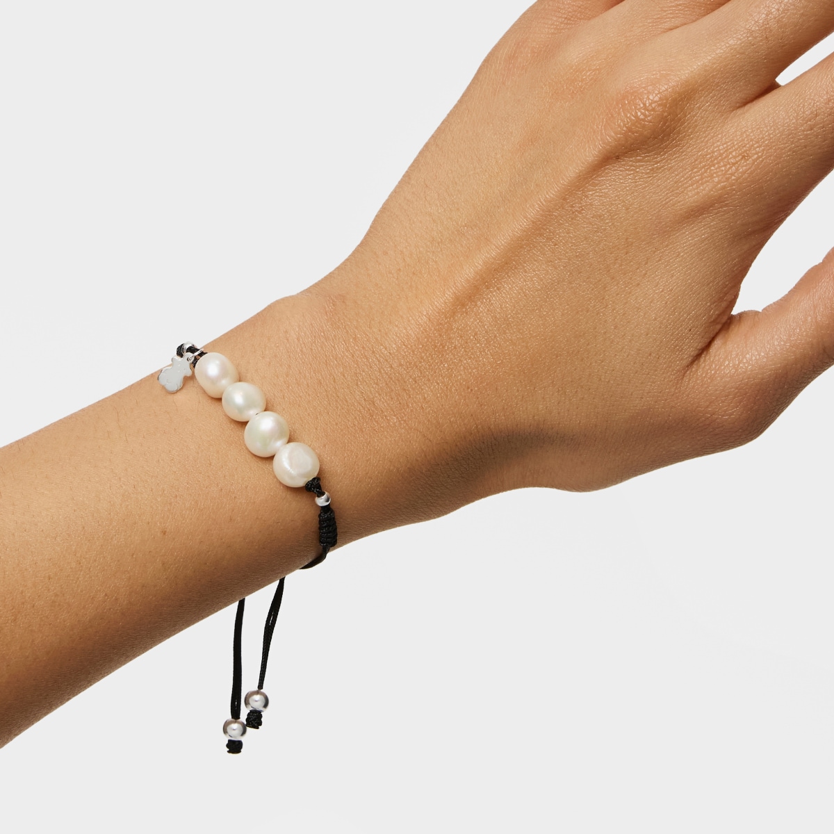 Pulsera de cordón negro, plata y perlas TOUS Pearls