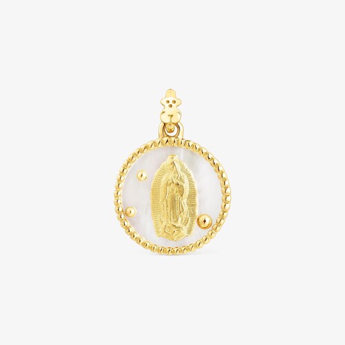 Medalla peque&ntilde;a con ba&ntilde;o de oro 18 kt sobre plata y n&aacute;car Virgen de Guadalupe Devoci&oacute;n