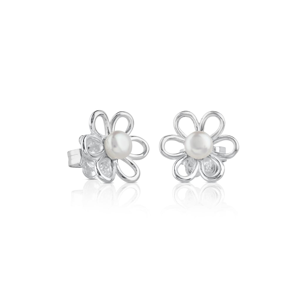 Silver and 0,55cm. Pearls TOUS Maggie Earrings with Flower motif