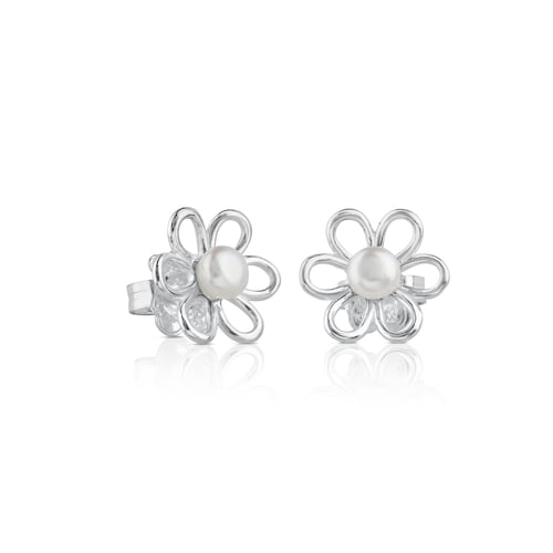 Silver and 0,55cm. Pearls TOUS Maggie Earrings with Flower motif image number 0