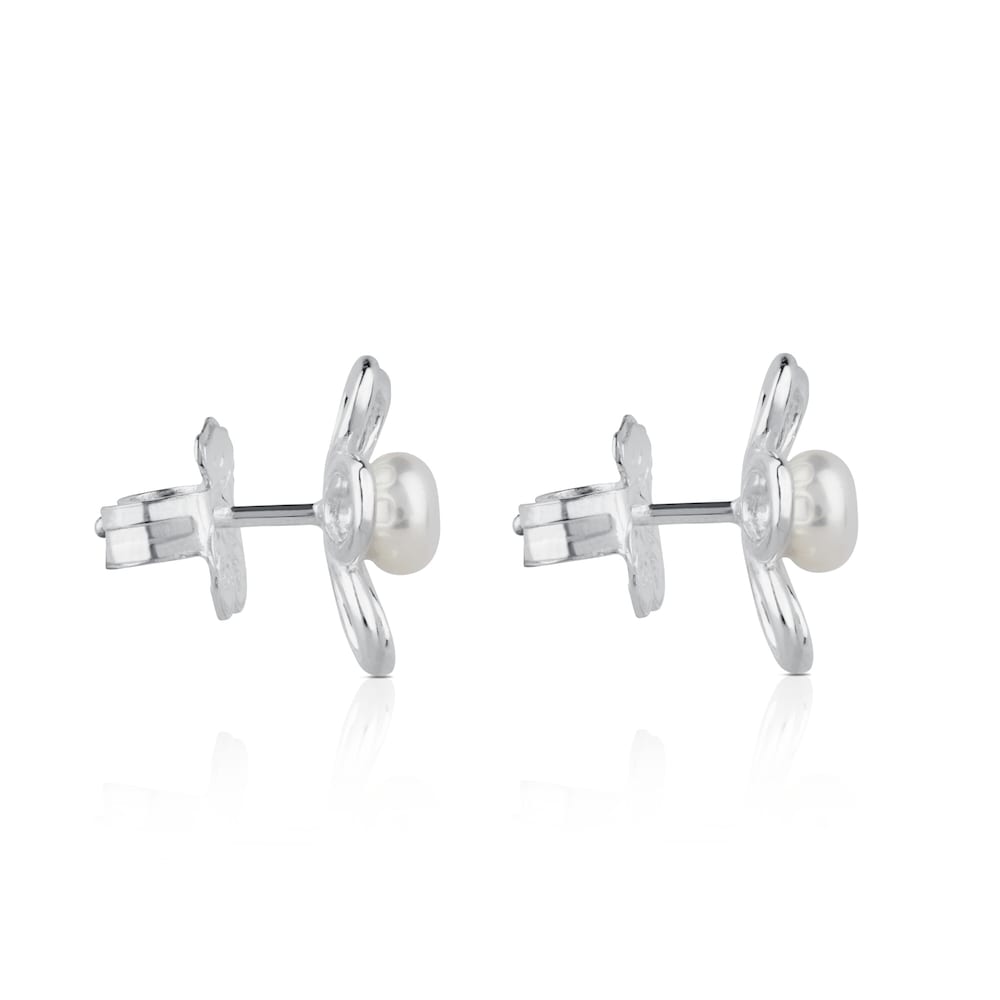 Silver and 0,55cm. Pearls TOUS Maggie Earrings with Flower motif