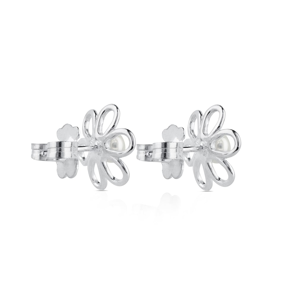 Silver and 0,55cm. Pearls TOUS Maggie Earrings with Flower motif