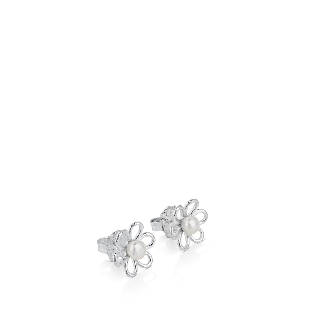 Silver and 0,55cm. Pearls TOUS Maggie Earrings with Flower motif