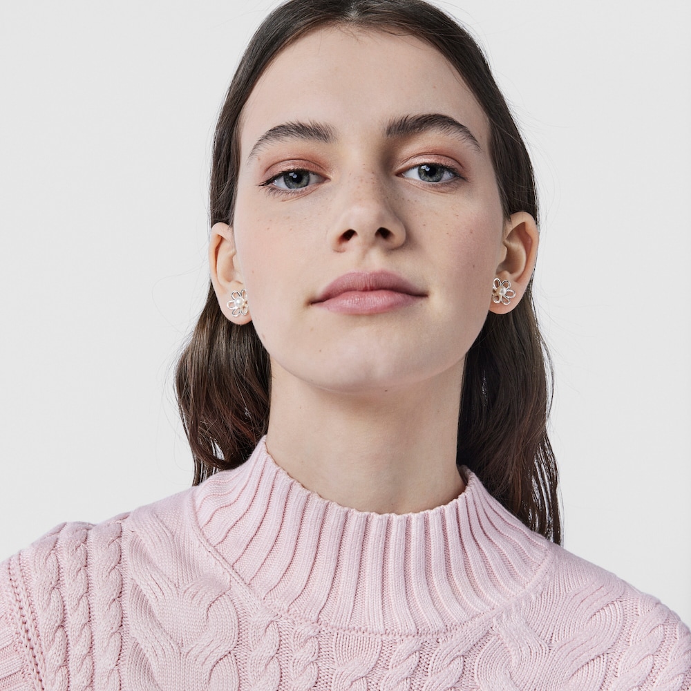 Silver and 0,55cm. Pearls TOUS Maggie Earrings with Flower motif