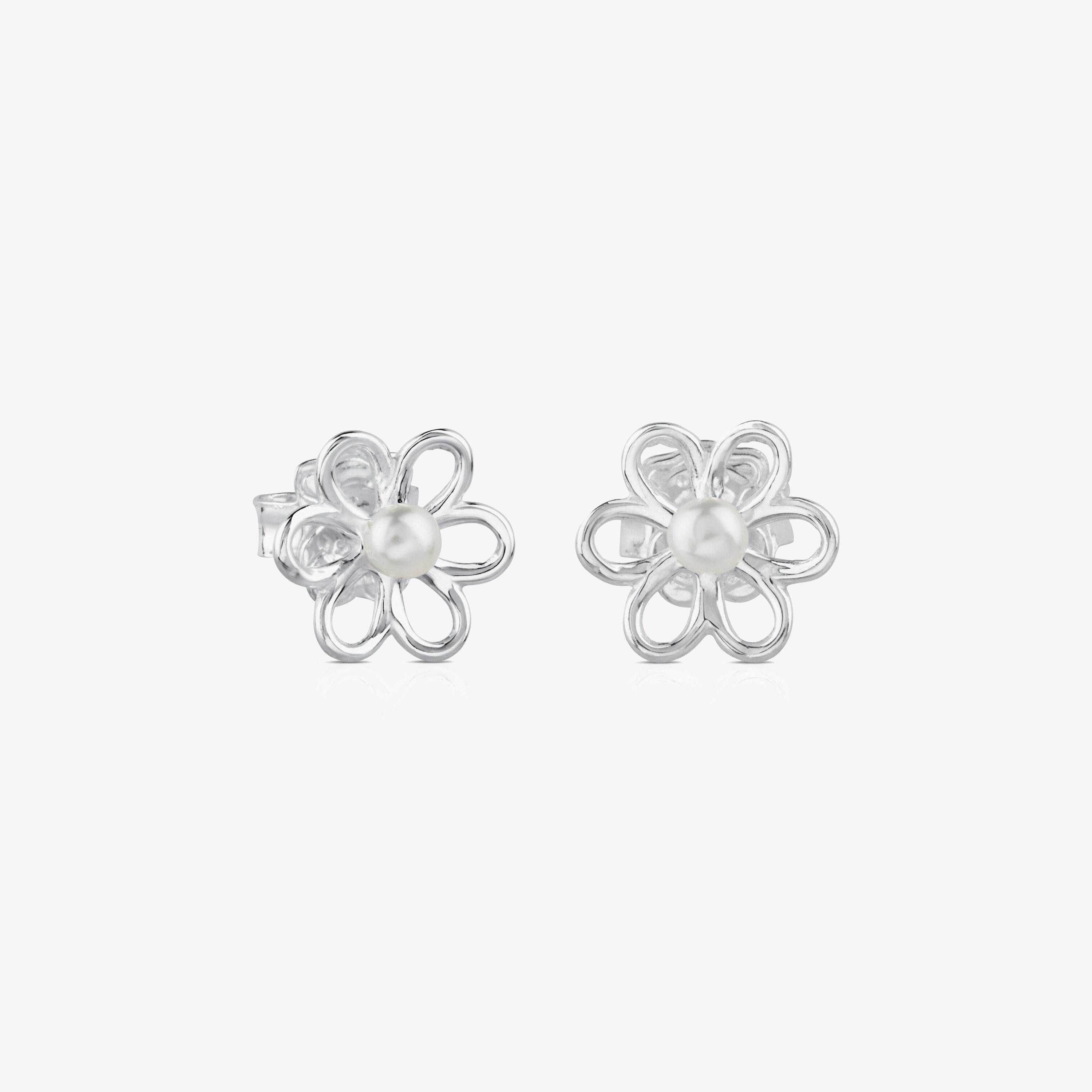 Silver and 0,35cm. pearls TOUS Maggie Earrings with Flower motif
