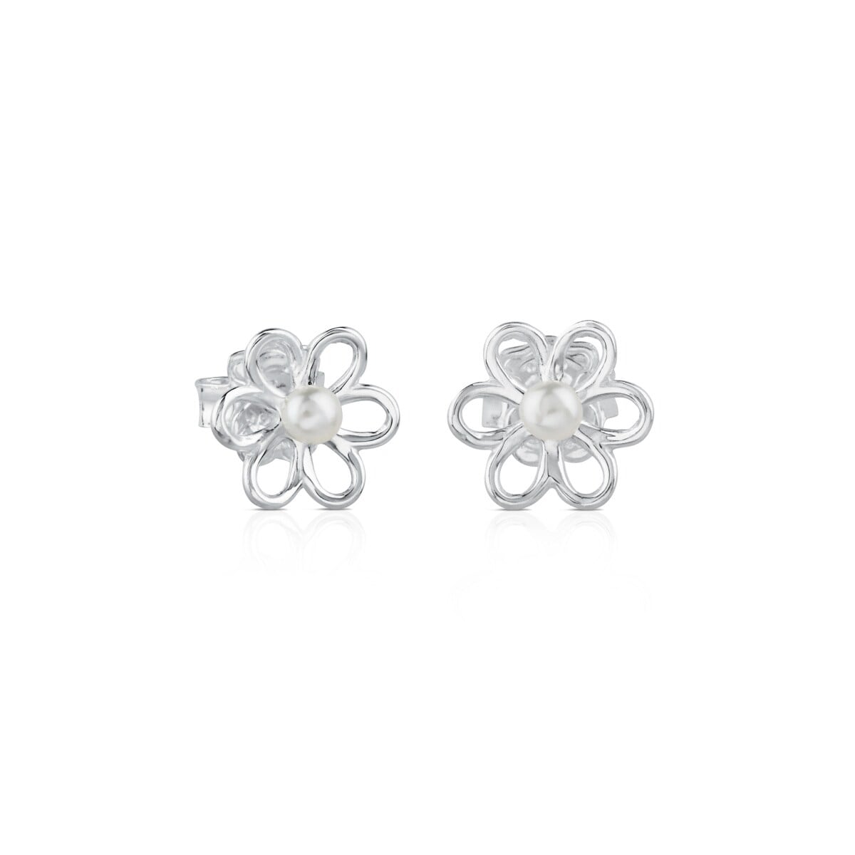 Silver and 0,35cm pearls TOUS Maggie Earrings with Flower motif