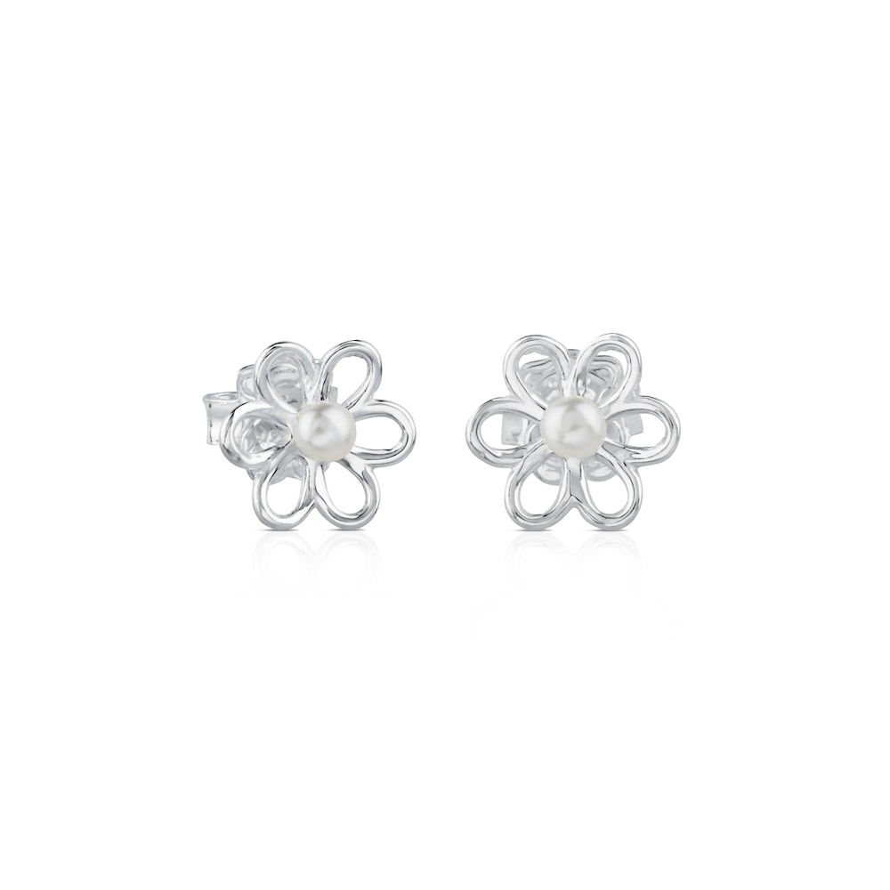 Silver and 0,35cm pearls TOUS Maggie Earrings with Flower motif image number 0