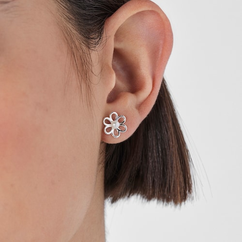 Silver and 0,35cm pearls TOUS Maggie Earrings with Flower motif