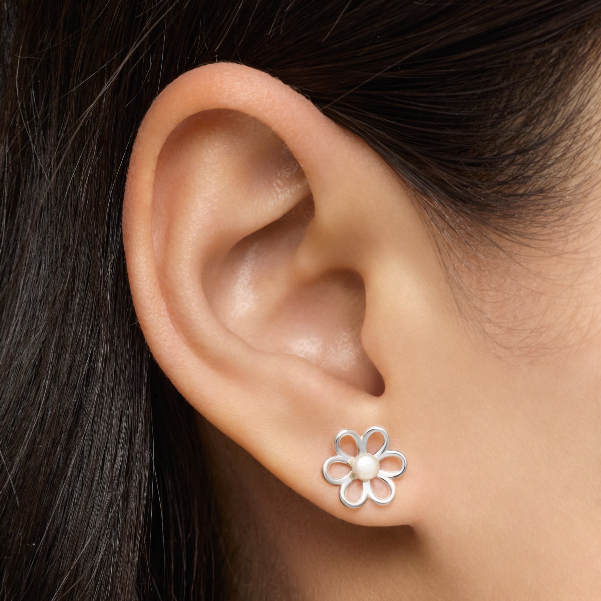 Silver and 0,35cm pearls TOUS Maggie Earrings with Flower motif