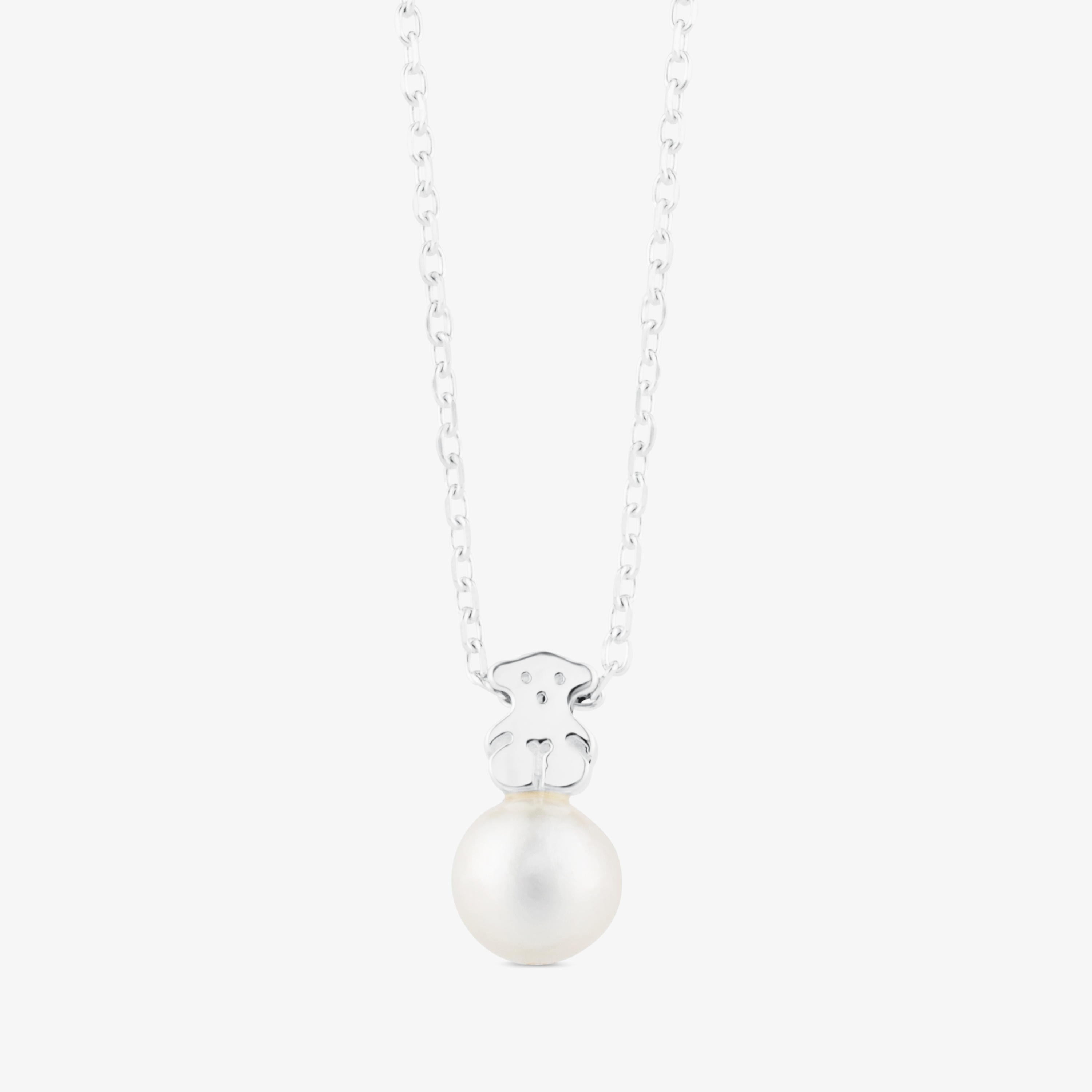 Silver TOUS Sweet Dolls Necklace with Pearls and Bear motif