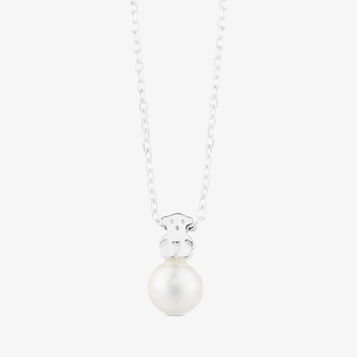 Silver TOUS Sweet Dolls Necklace with Pearls and Bear motif