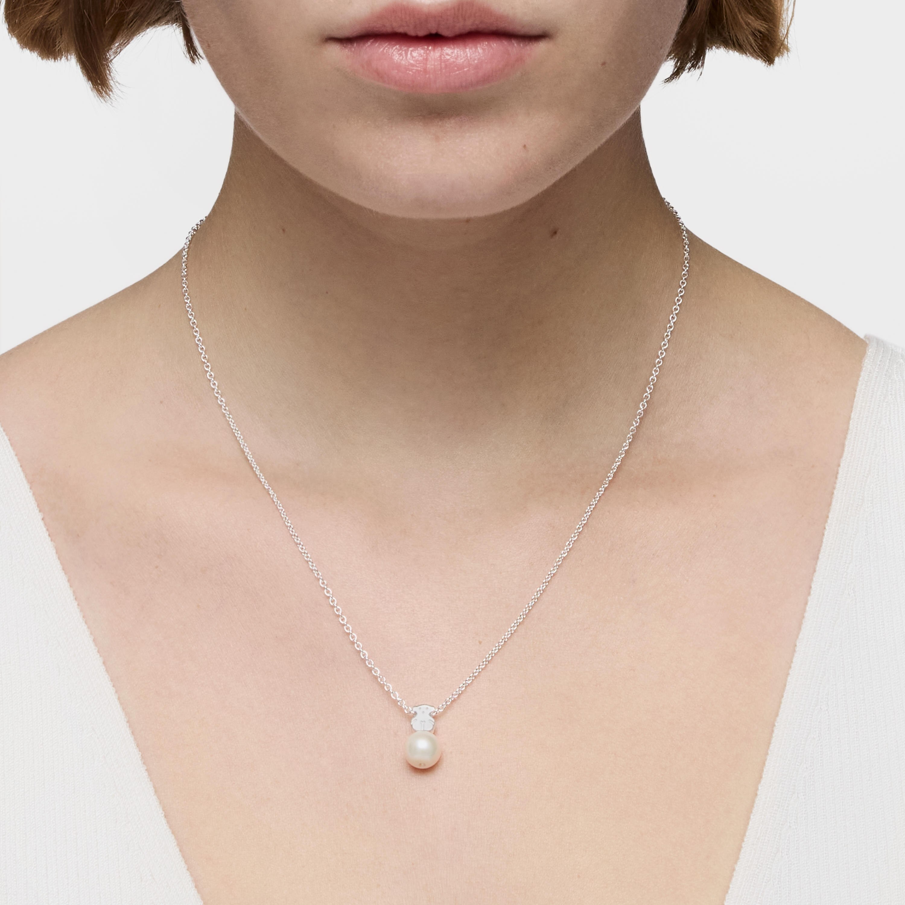 TOUS パール&シルバーベア ネックレス Silver and faceted mother-of-pearl TOUS Color Necklace 45cm