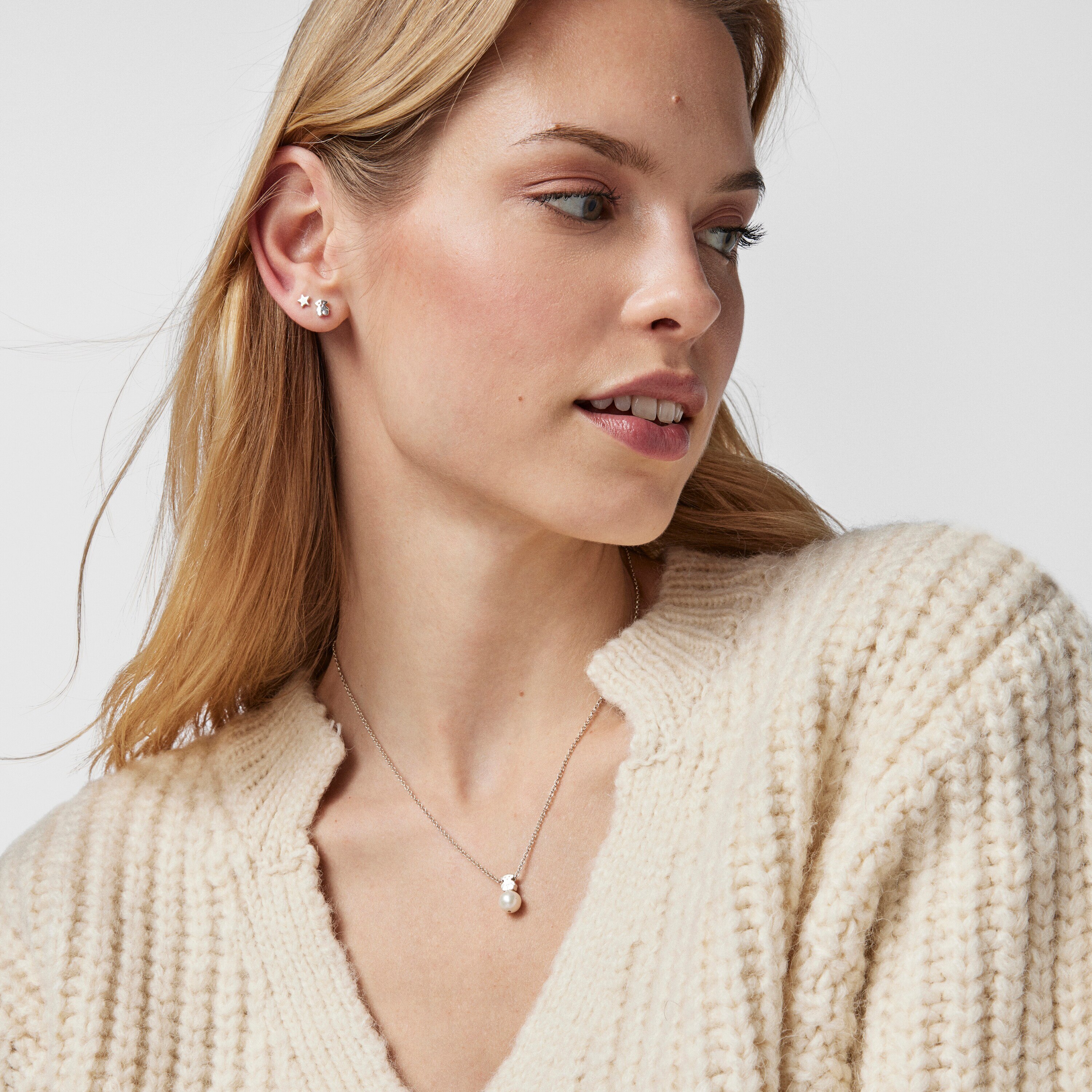 Silver TOUS Sweet Dolls Necklace with Pearls and Bear motif