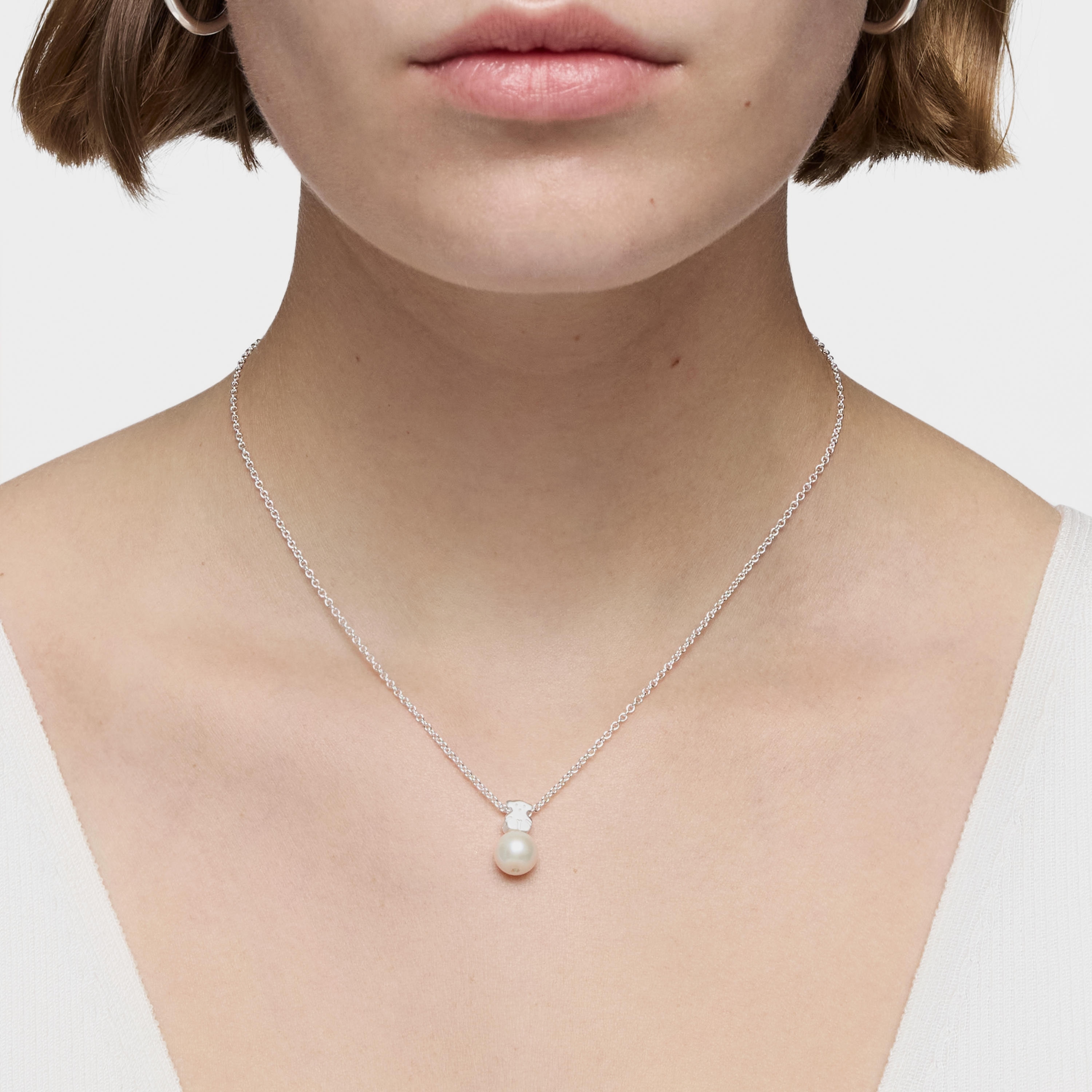 Silver TOUS Sweet Dolls Necklace with Pearls and Bear motif