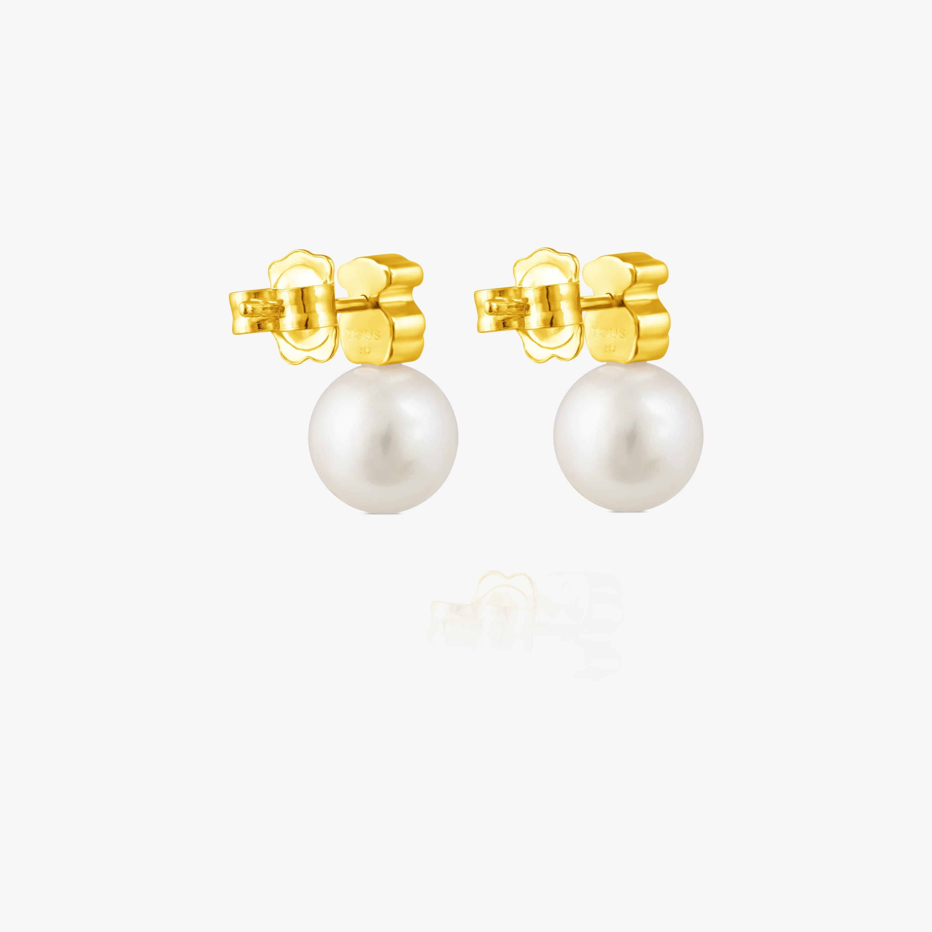 18K solid gold Sweet Dolls Earrings with pearls Bear motif