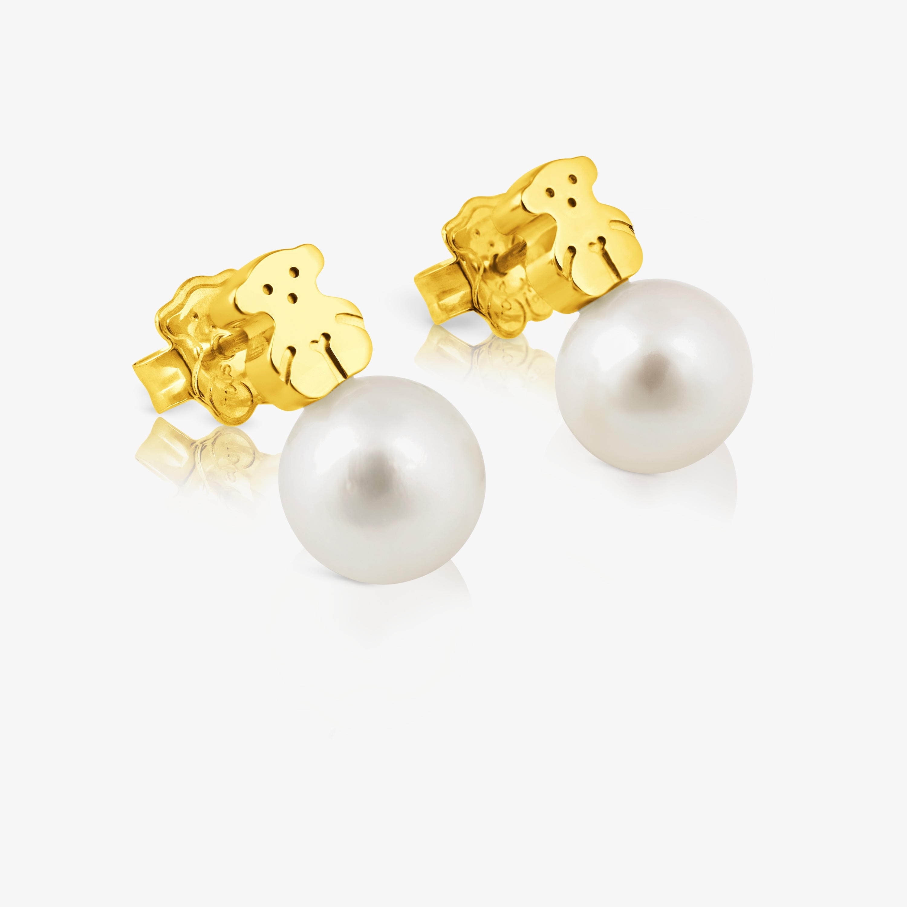 18K solid gold Sweet Dolls Earrings with pearls Bear motif