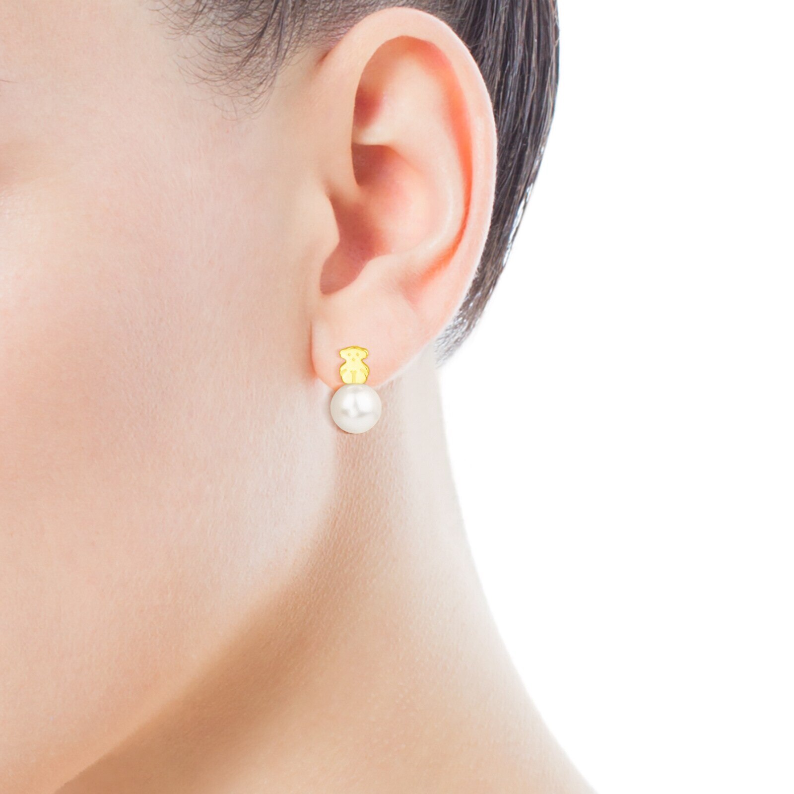 Gold Sweet Dolls Earrings with pearls Bear motif