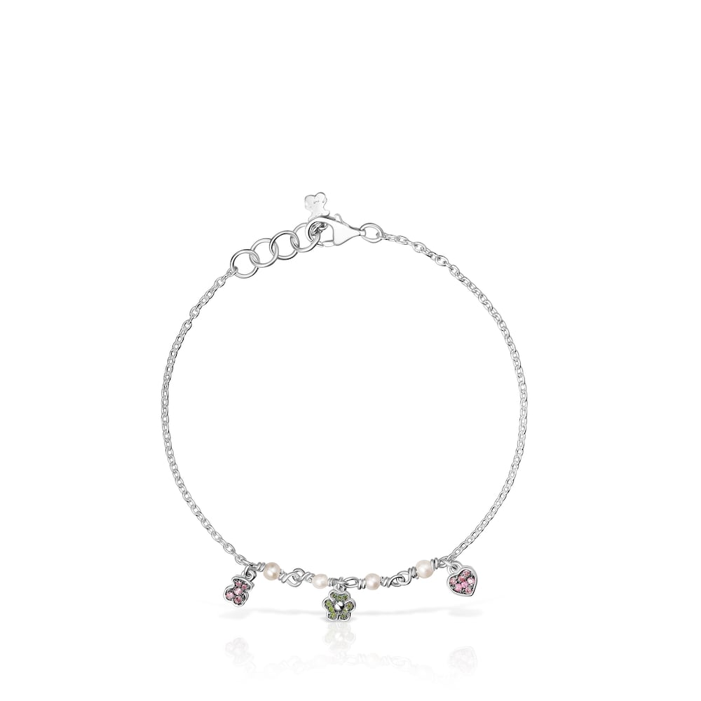 Pulsera de plata con perlas y motivos de gemas TOUS New Motif