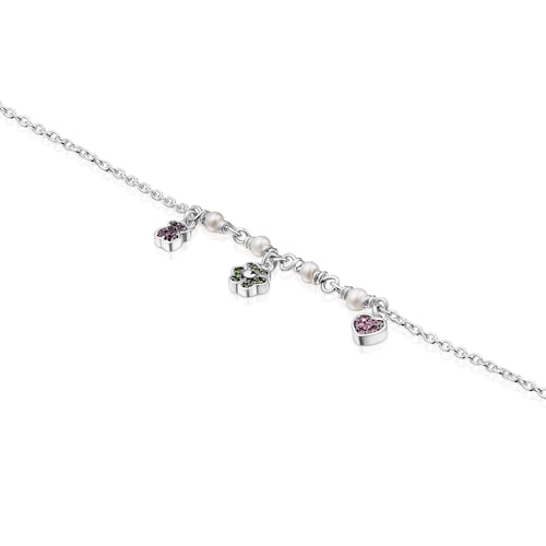 Silver TOUS New Motif Bracelet with pearls and gemstone motifs