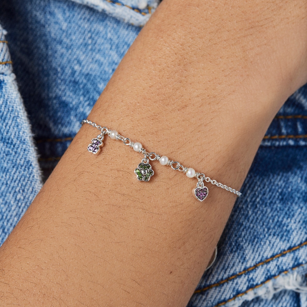 Pulsera de plata con perlas y motivos de gemas TOUS New Motif