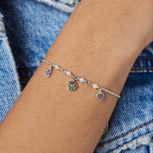 Silver TOUS New Motif Bracelet with pearls and gemstone motifs