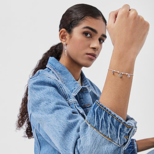Silver TOUS New Motif Bracelet with pearls and gemstone motifs