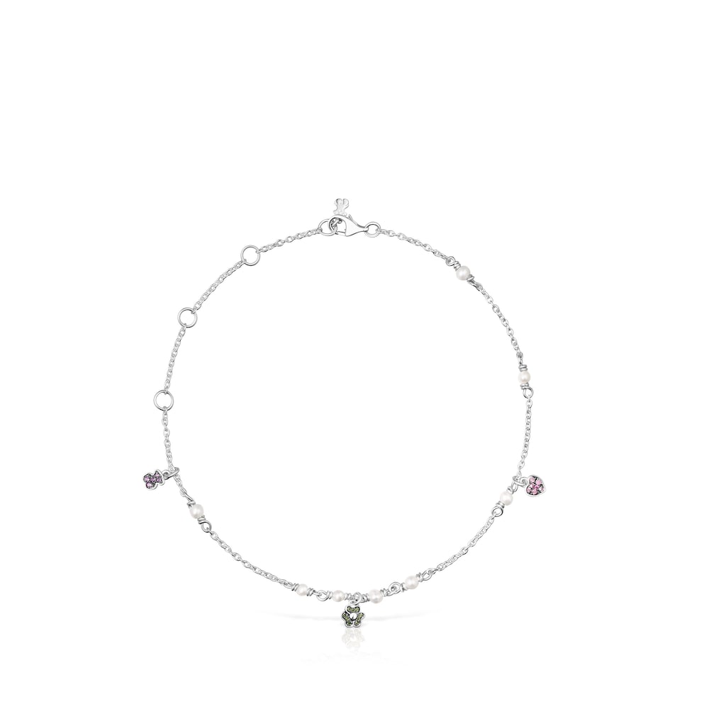 Tobillera de plata con perlas y motivos de gemas TOUS New Motif