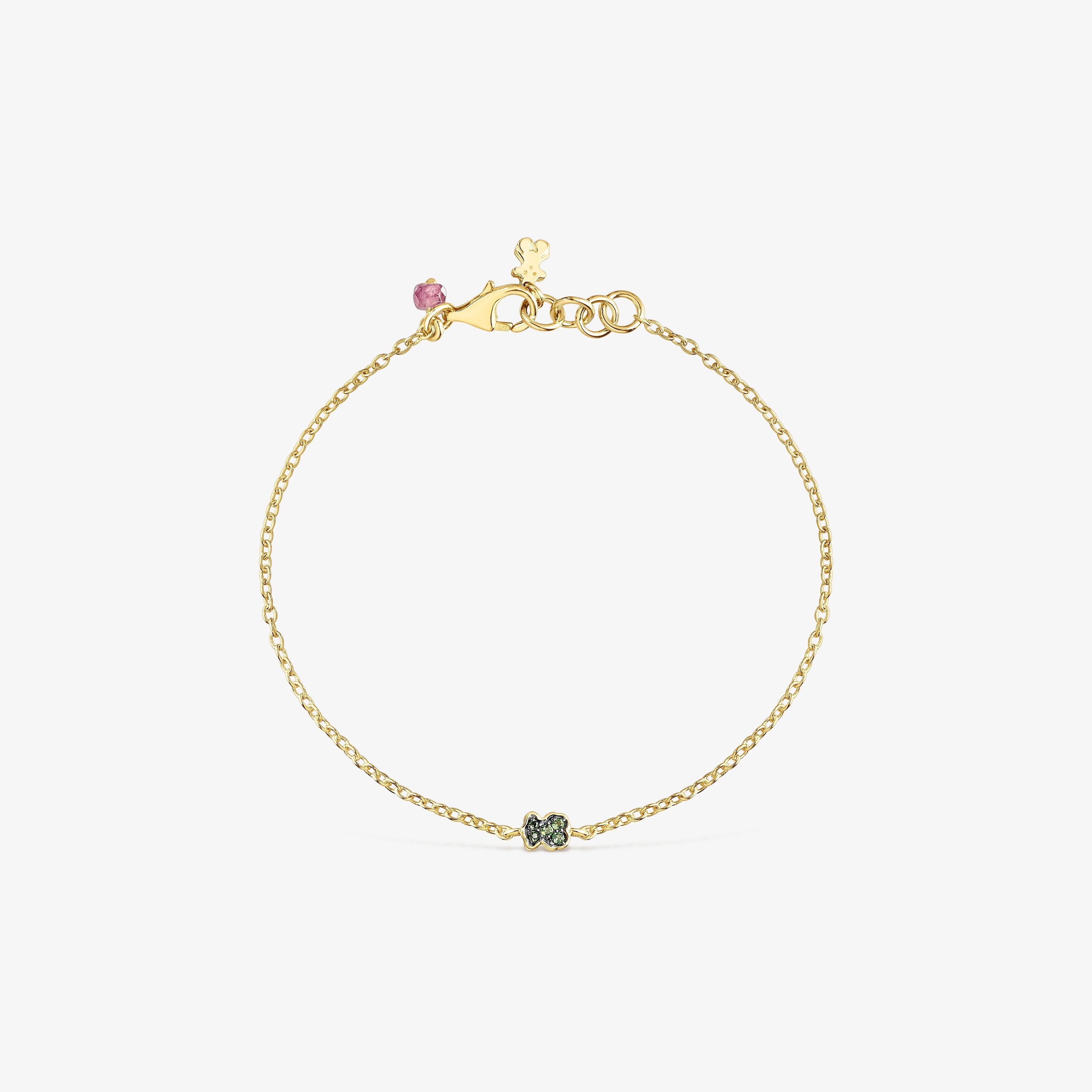 Silver vermeil TOUS New Motif Bracelet with chrome diopside bear